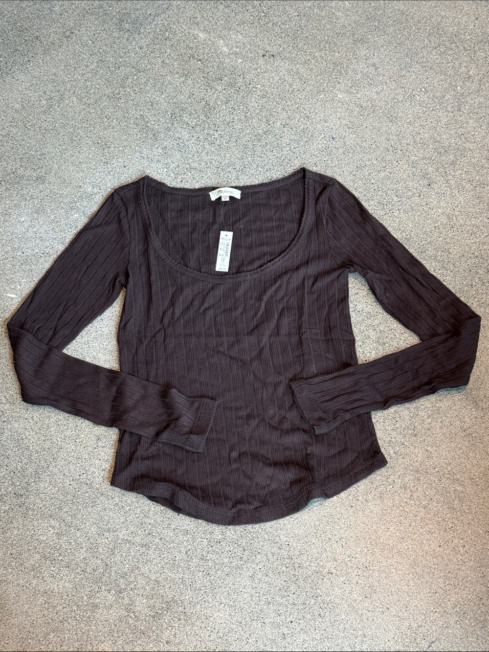 Madewell Ribbed Scoop Neck Long Sleeve Top in Chocolate Brown